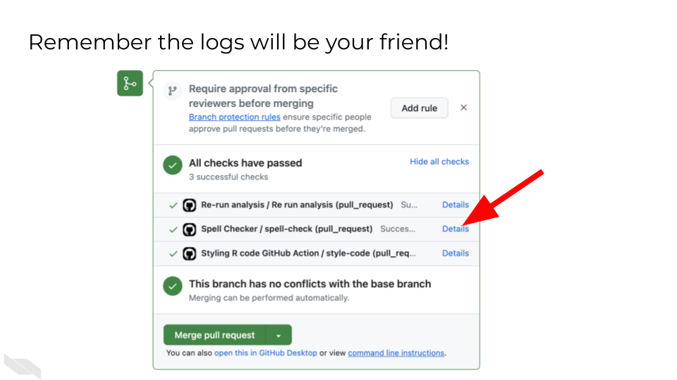 The actions logs are useful when debugging. Look at the Details if an action is not successful for more information why