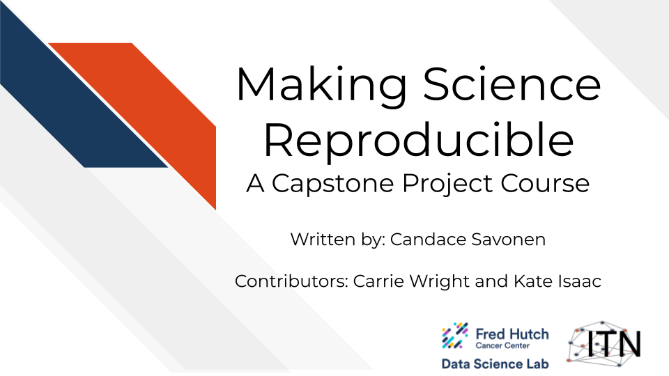 Welcome to Making Science Reproducible, a Capstone Project Course. This course is brought to you by the I T C R Training Network.